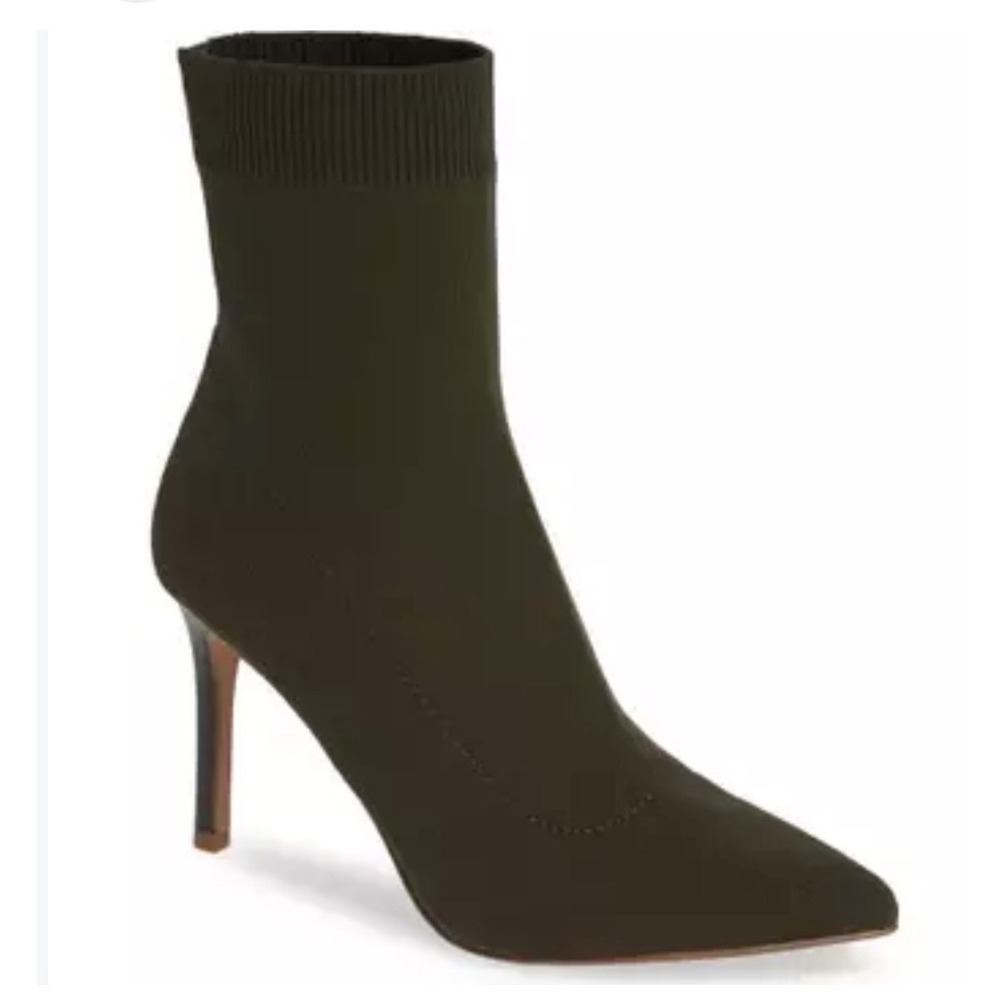 Steve Madden Claire Olive Green Knit Sock Booties Pointed Toe Stiletto Heel 5.5M